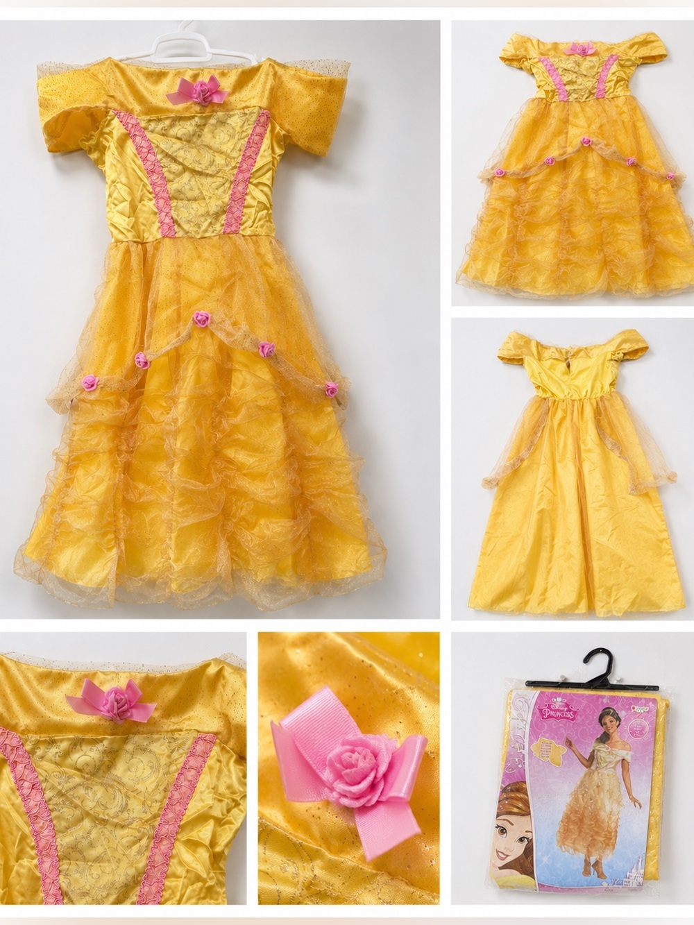 Beauty’s Yellow Princess Ball Gown Costume with Pink Accents as pictured.
